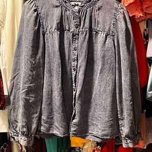 Rails Chambray Washed Puff sleeve Blouse